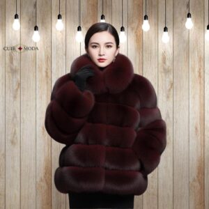 Women's Brown Fox Fur Cropped Bubble Jacket