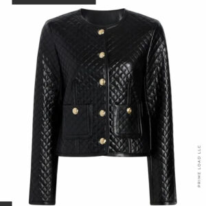 Black Quilted Lambskin Leather Biker Jacket - Front View