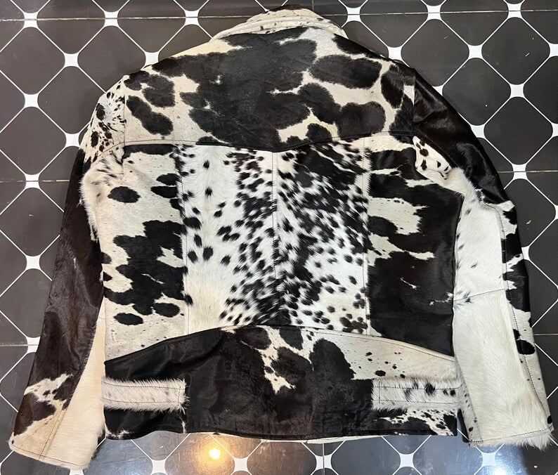 Handmade genuine cowhide hair-on leather jacket