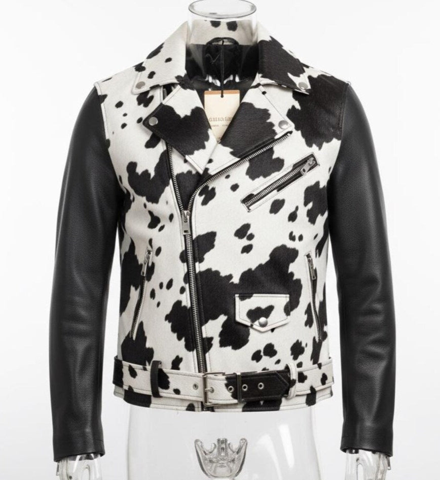 Handmade genuine cowhide hair-on leather jacket
