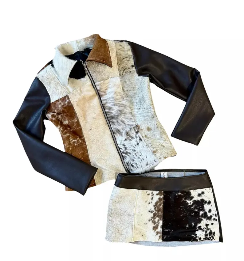 Cowhide Hair-On Jacket & Skirt Combo - Skirt Detail View
