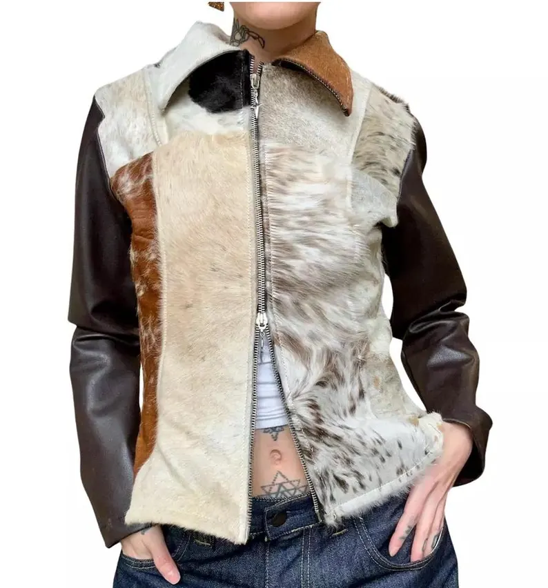 Cowhide Hair-On Jacket & Skirt Combo - Worn Front View