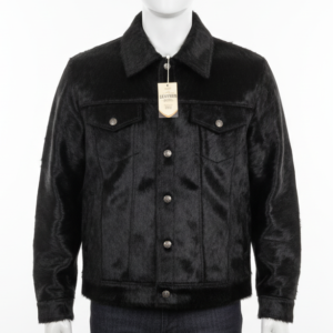 Handmade genuine cowhide jet black hair-on leather jacket