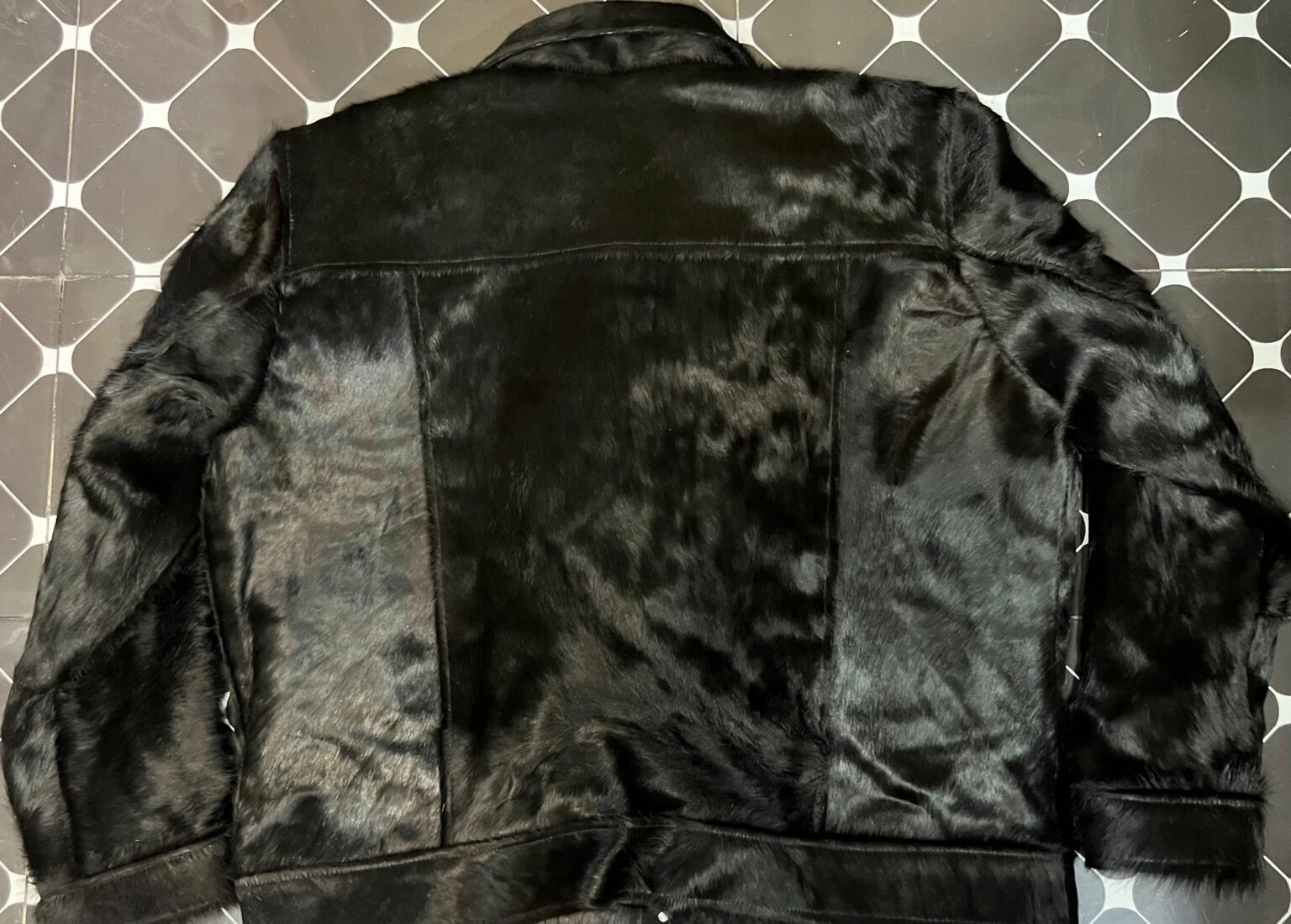Handmade Genuine Cowhide Jet Black Hair-On Leather Jacket – Natural Cow Skin Fashion Jacket - Image 2